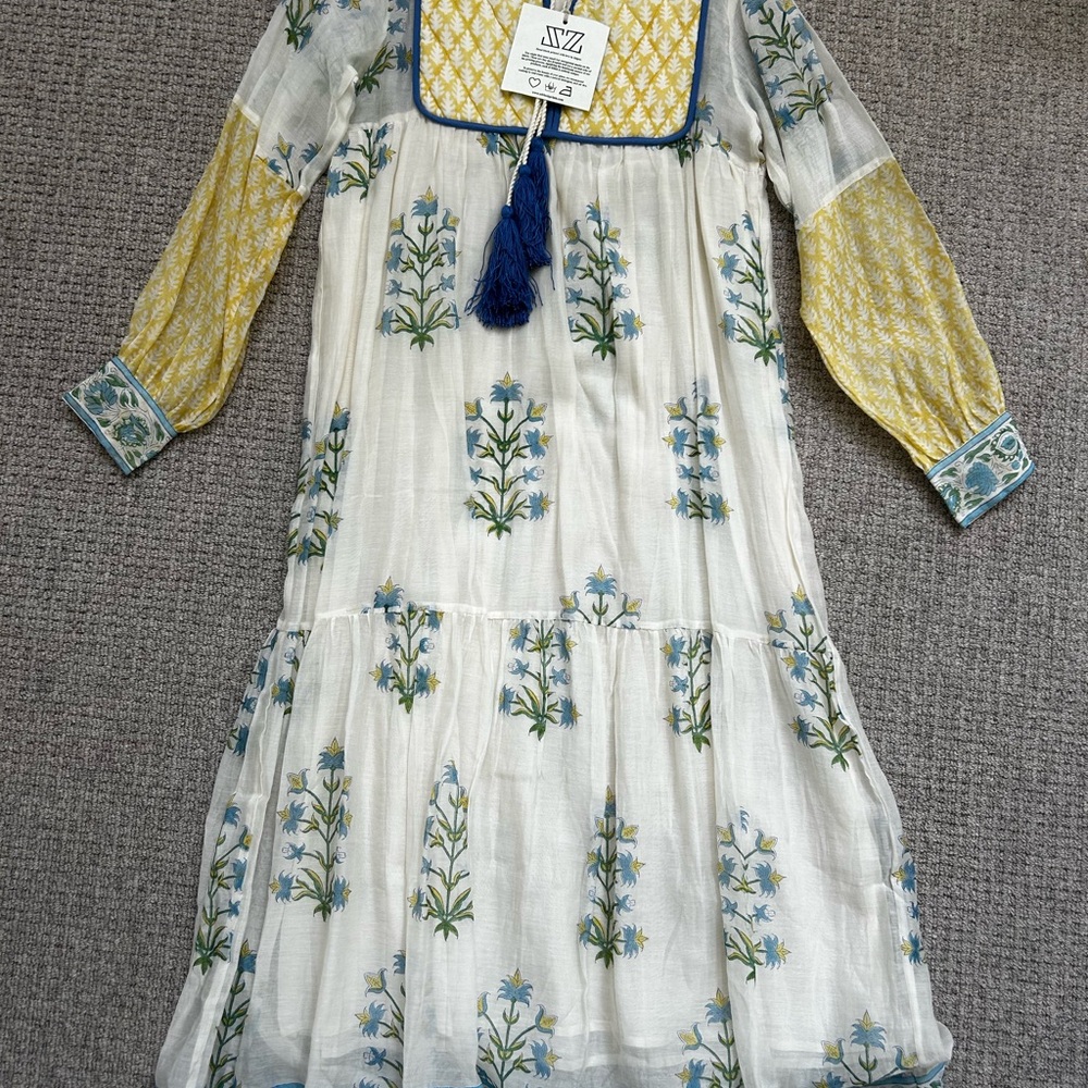 Boheme White and Blue Floral Maxi Dress